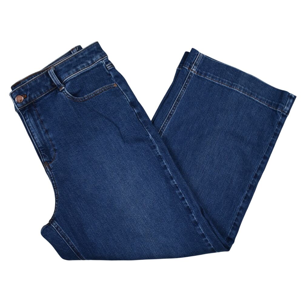 Talbots Trouser Jeans Women's 16 Petite Blue Stretch Denim High Rise Wide Leg
